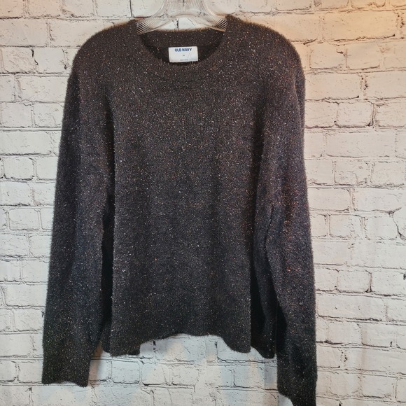 Old Navy Eyelash Sweater Womens 2X Black Crew Neck Holiday Party Sparkle NWT - Picture 2 of 8